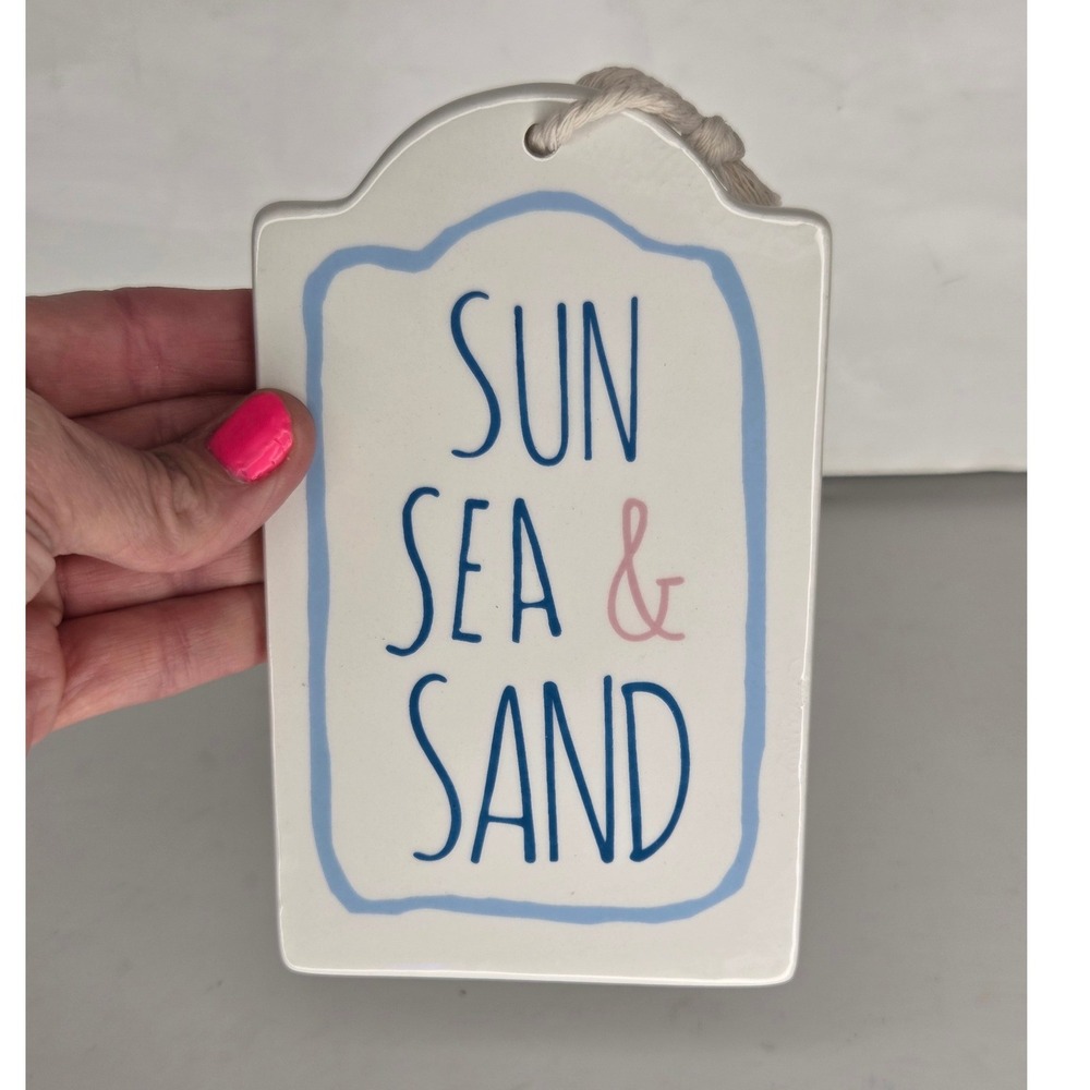 Ashland Seaside Village Sun Sea & Sand Ceramic Wall Decor Plaque Beach Sign